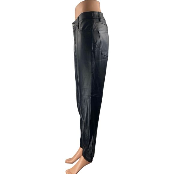 MNG Mango Womens Black Faux Vegan Leather High Waist Straight Trousers Pants 38 - Picture 2 of 5